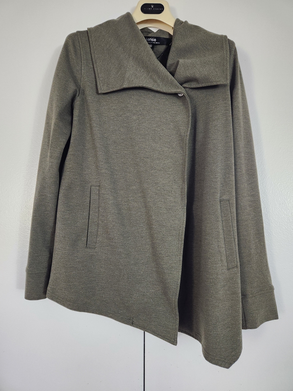 Kensie Olive Asymmetrical Fold-Over Collar Sweater Jacket
